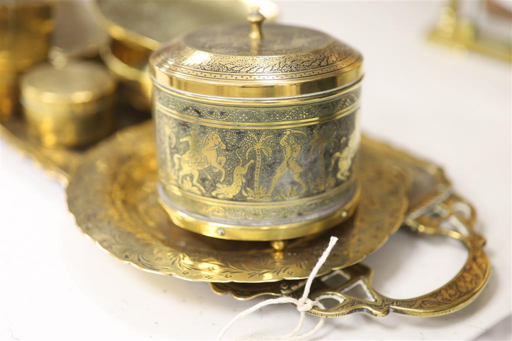 A collection of assorted Benares brassware